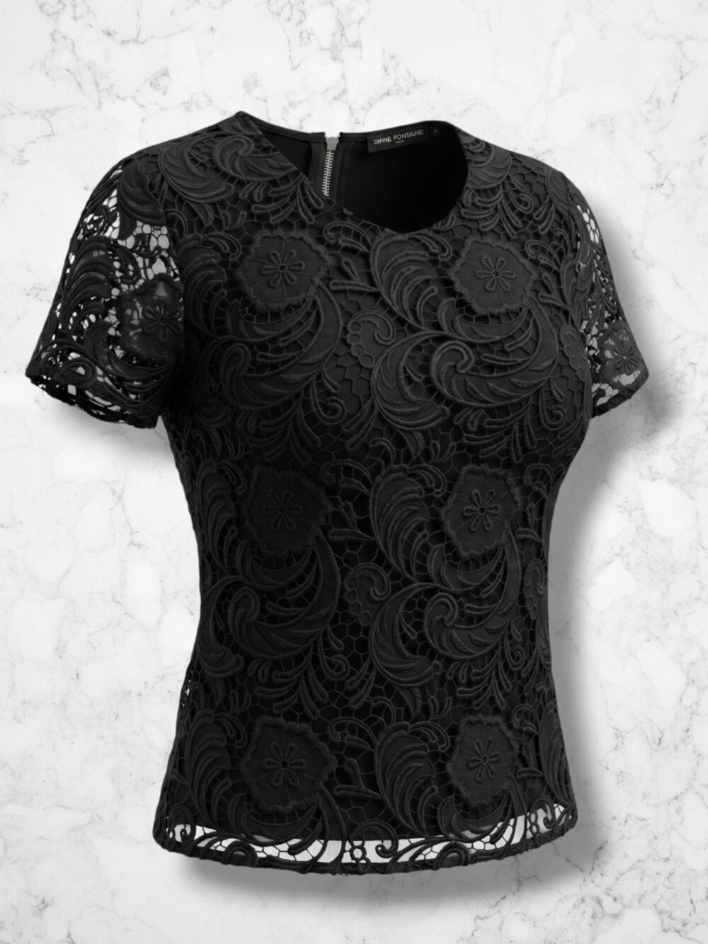 Anne Fontaine Staicy Black Silk & Lace Shoulder Pad Evening Top 40